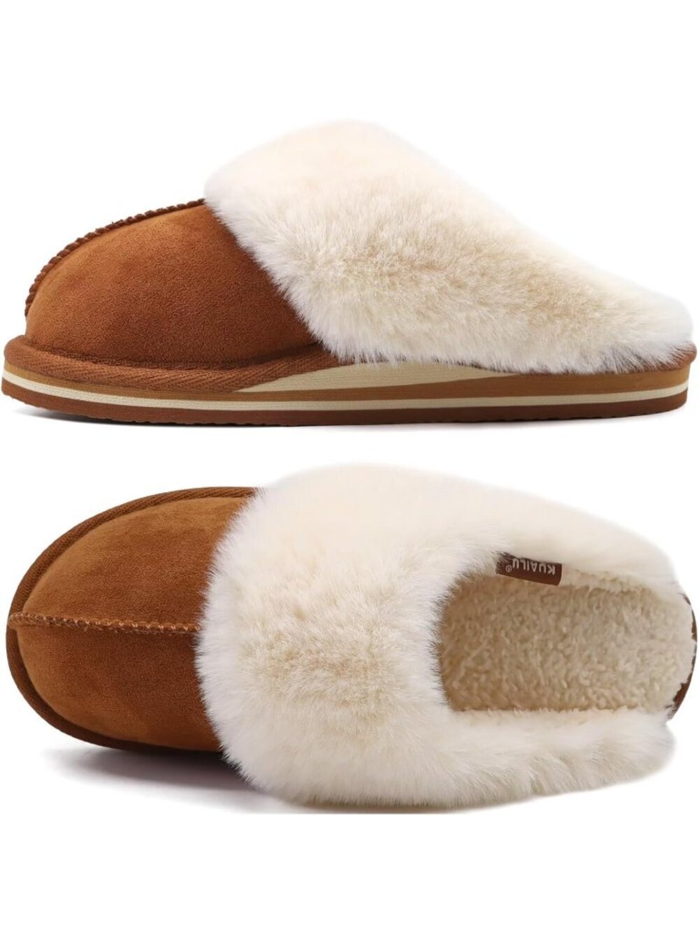 Womens Chestnut Cozy Memory Comfy Winter Scuff Indoor Outdoor Rubber Hard Sole
